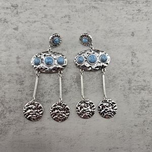 💎 Silver & Turquoise Statement Drop Earrings - Western Galaxy Vibes